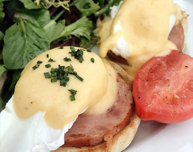 Eggs Benedict served at The Grill at Torrey Pines in La Jolla