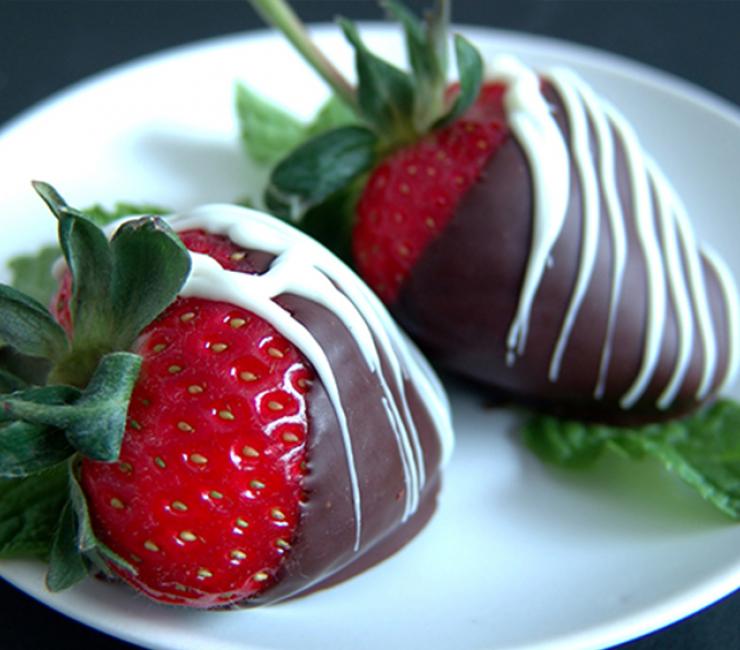 Ripe strawberries hand-dipped in chocolate