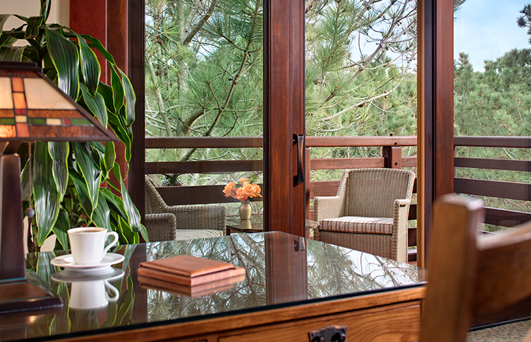 Reserve Room Desk overlooking the gardens at The Lodge at Torrey Pines