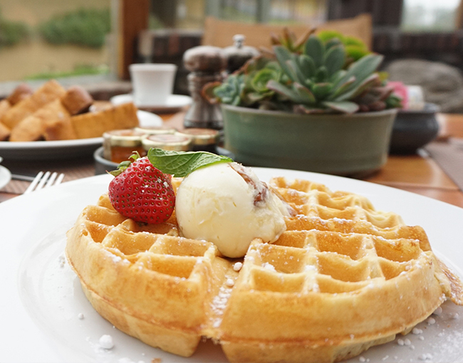 Belgium waffle served at the The Grill at Torrey Pines