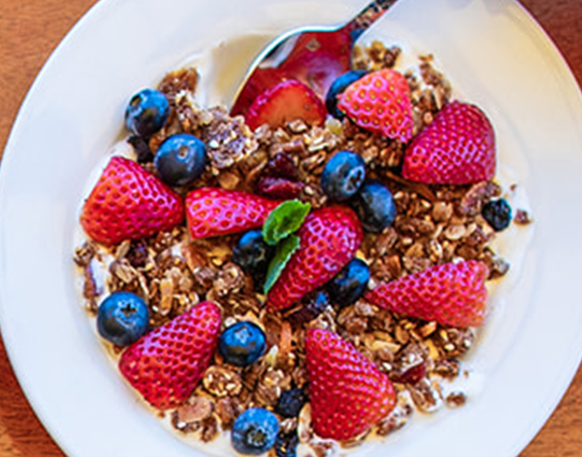 Homemade Granola with yogurt and strawberries served at The Grill in La Jolla at The Lodge at Torrey Pines