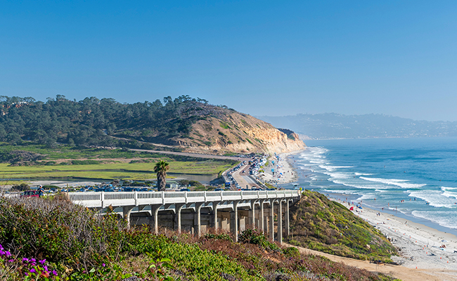 Route 101 coastline heading towards The Lodge at Torrey Pines