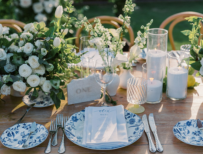 Table setup at a wedding reception, part of the Reserve Collection wedding package at The Lodge at Torrey Pines.