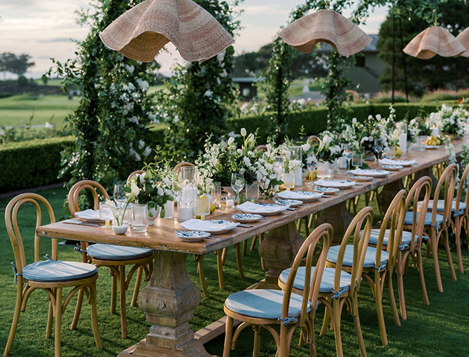 Elegant table setup at a wedding reception, part of the Reserve Collection wedding package at The Lodge at Torrey Pines.