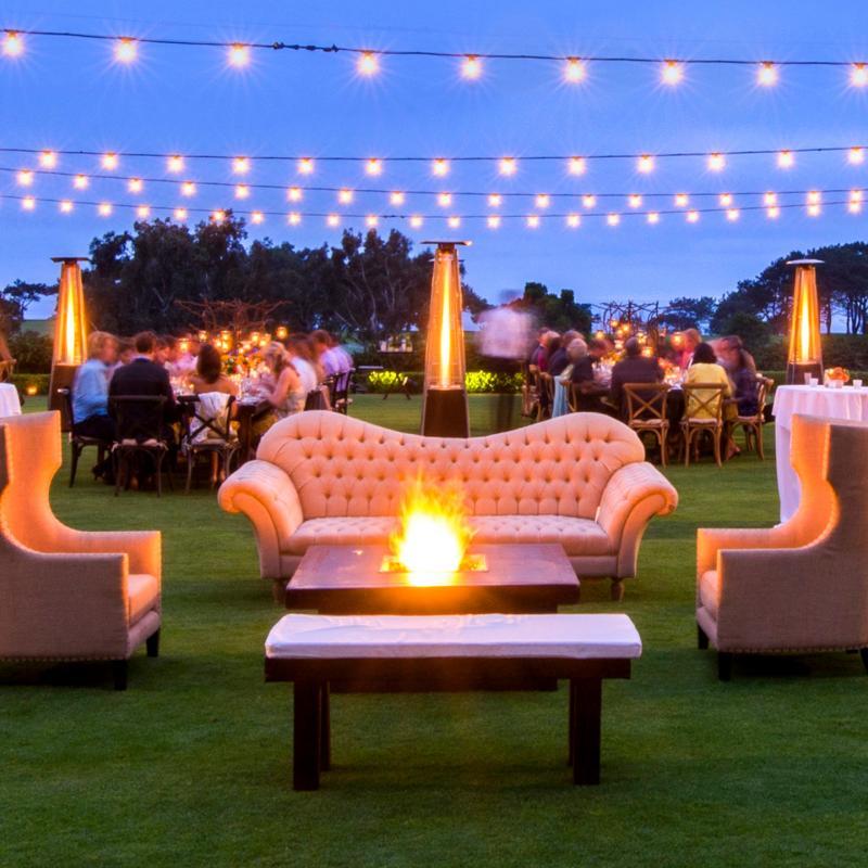 La Jolla event and meeting space featuring a lounge area with sofas and fire pit on the Arroyo Terrace at The Lodge at Torre Pines