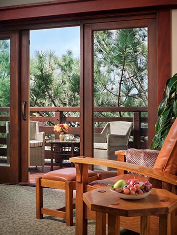 Sitting chair looking out over the lush gardens at the Lodge at Torrey Pines
