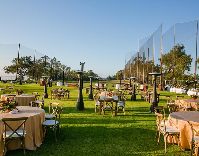 Outdoor La Jolla event and meeting space set up on the greens at the Torrey Pines Golf Course.