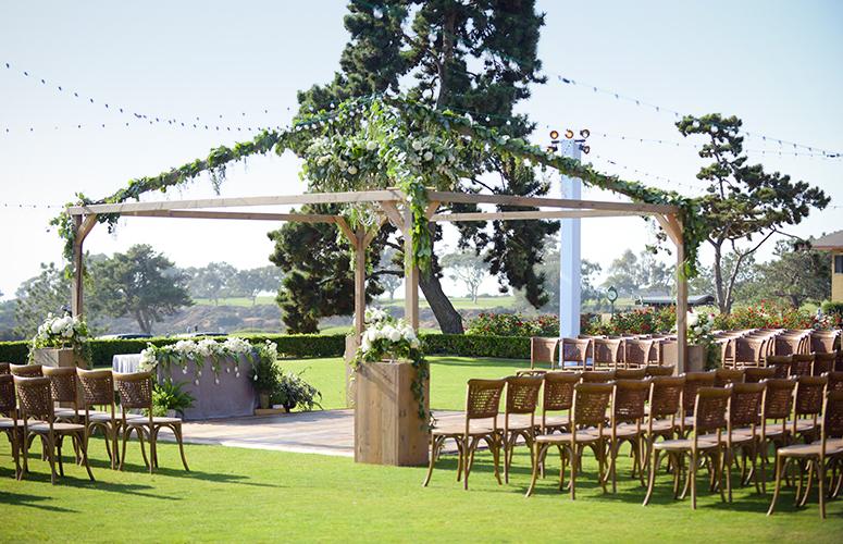 Ceremony set up on the Arroyo Terrace overlooking the Pacific Ocean